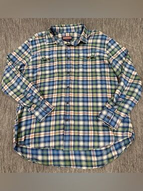 Vineyard Vines Blue, Green & White Plaid Long-Sleeve Button-Down Shirt
